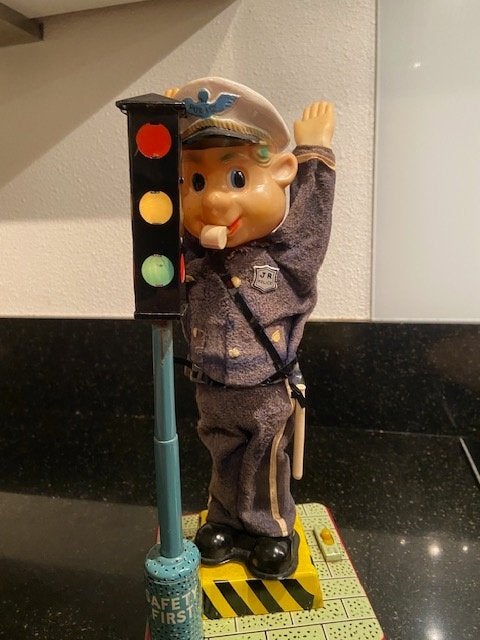 Police man A1 traffic Amigo Japan '50ties battery toy, Antiek en Kunst, Ophalen of Verzenden