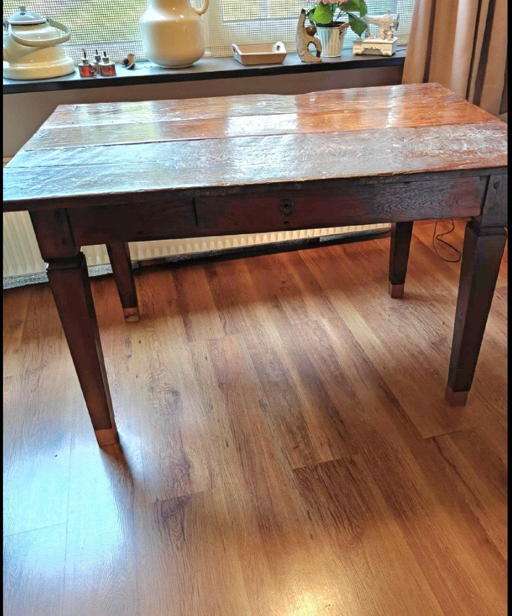 Antieke houten tafel met lade - 120 cm, Ophalen