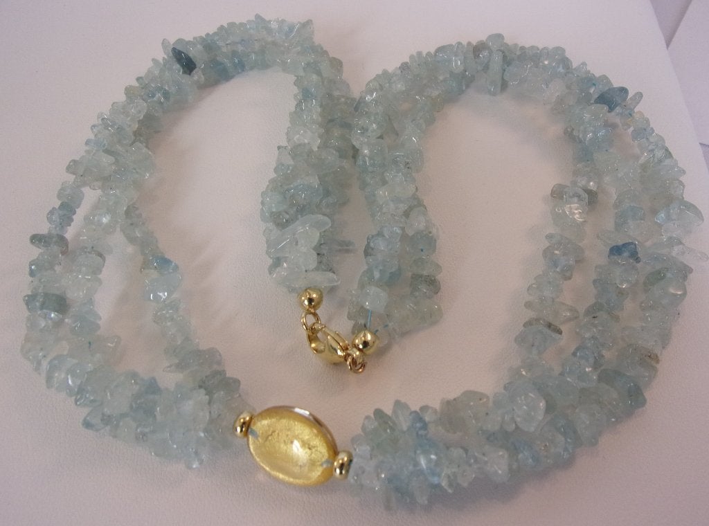 Aquamarijnen ketting met gouden slot - nieuw, Sieraden, Tassen en Uiterlijk, Kettingen, Nieuw, Met edelsteen, Goud, Verzenden