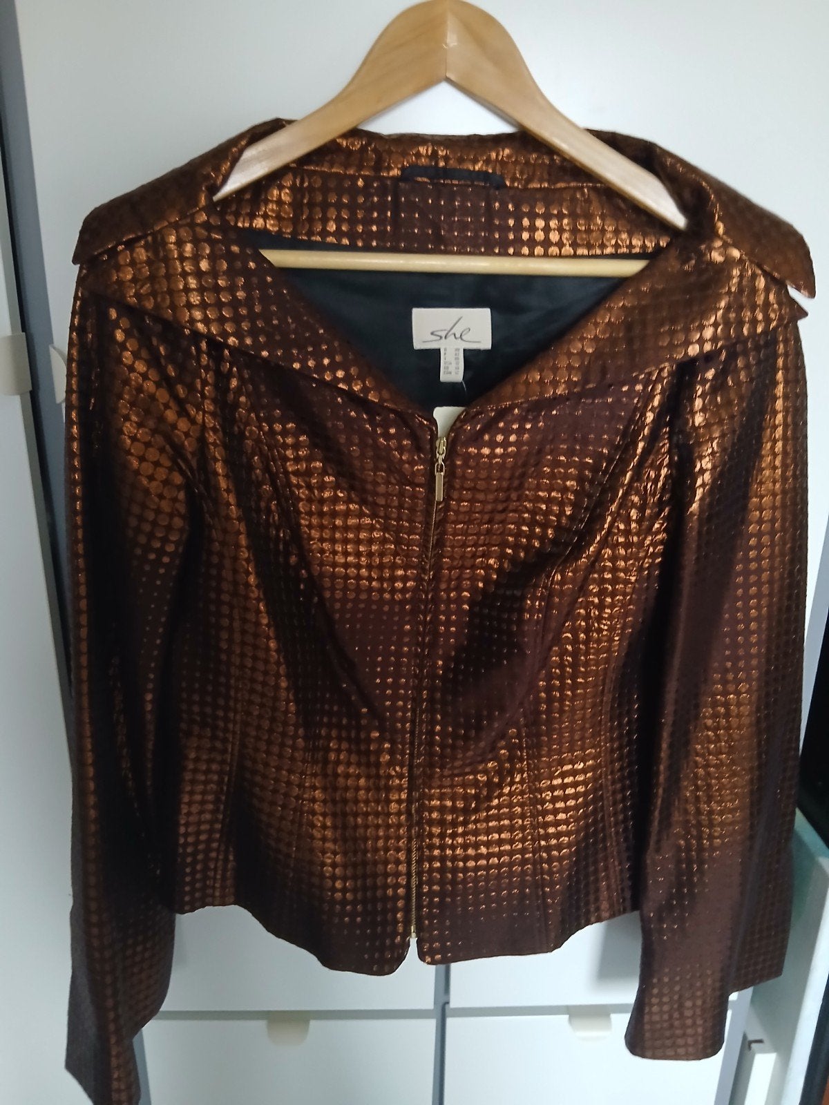 She jasje met metallic stippen, maat 40, Maat 38/40 (M), Bruin, Nieuw, Ophalen of Verzenden