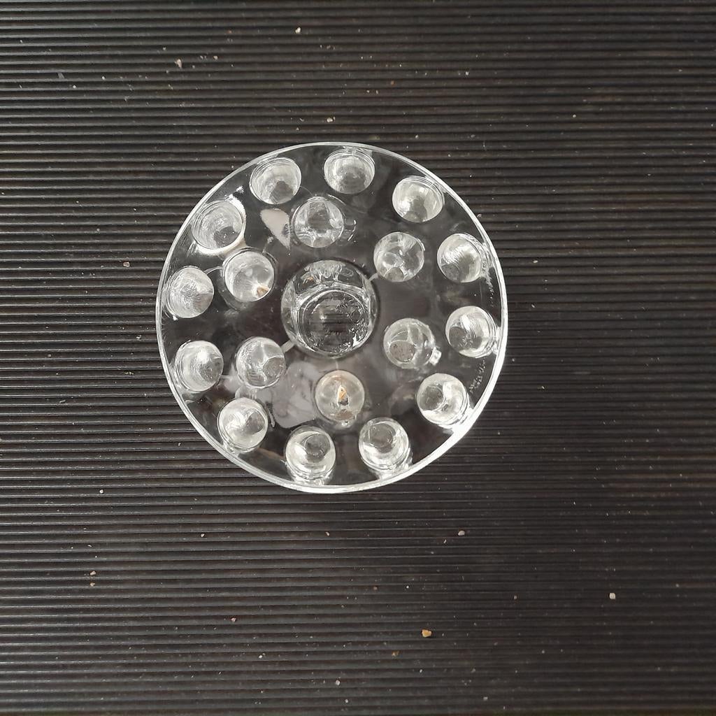 Retro luxe bloemensteker van gegoten glas m 19 openingen, Ophalen of Verzenden