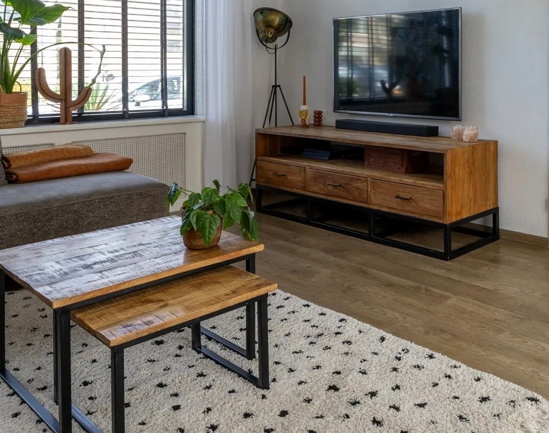 Complete set: Eettafel, Dressoir en 2 Salontafels, 100 tot 150 cm, 200 cm of meer, Ophalen of Verzenden, Zo goed als nieuw