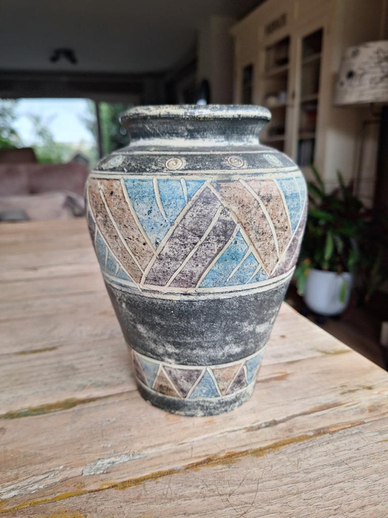 Vintage Aardewerk Vaas – Boho / Etnische Stijl (19cm), Ophalen of Verzenden