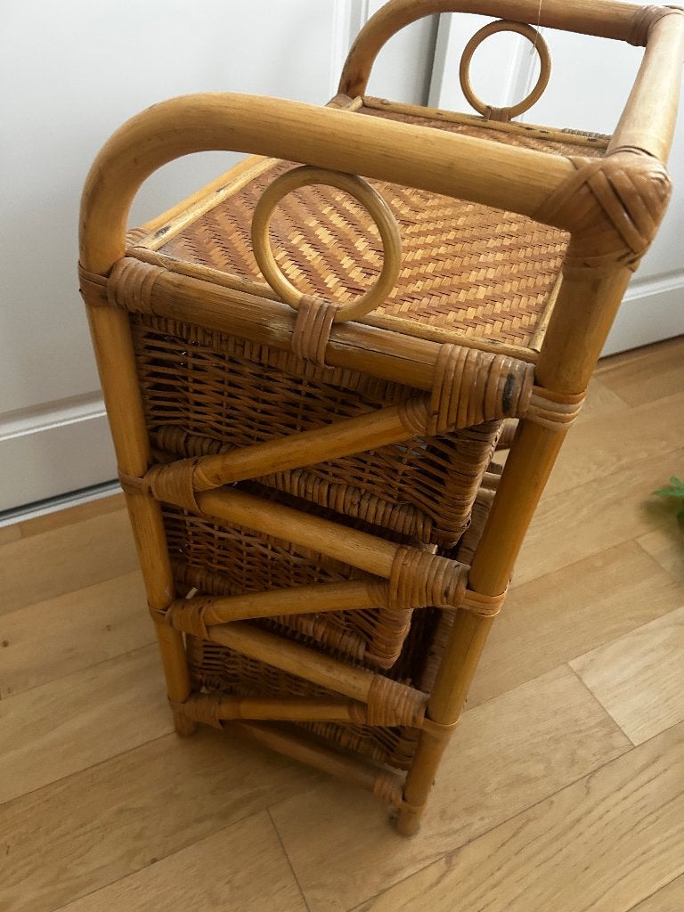 rotan vintage ladekastje 3 lades, Ophalen, Minder dan 50 cm, Gebruikt, Vintage Retro