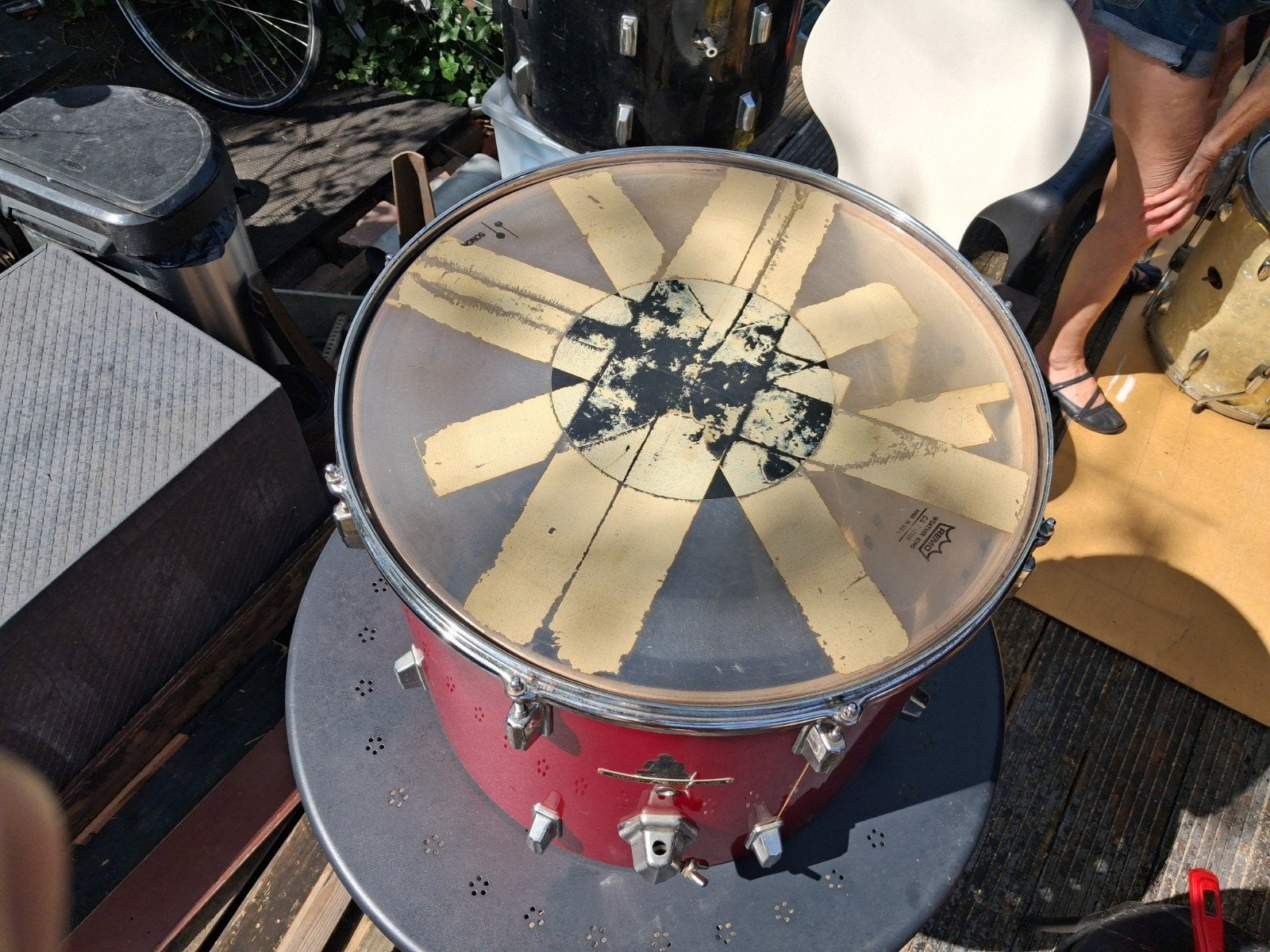 Vintage rode drum met Boeddha-embleem, Ophalen of Verzenden, Gebruikt, Overige merken