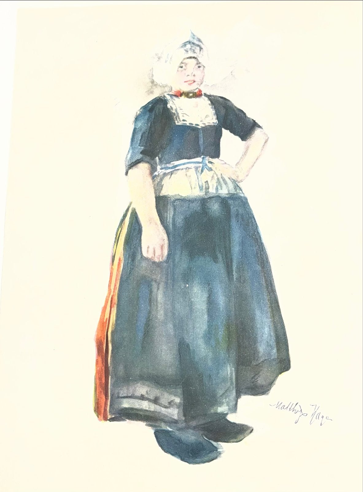 Volendam Matthijs Hagen, Gesigneerd, Ophalen of Verzenden, Portret en Figuren, Lithografie