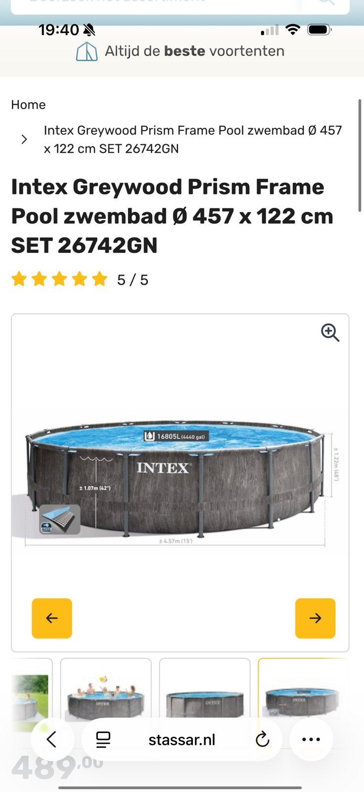 Intex Greywood Prism Frame zwembad Ø457 x 122 cm +, Tuin en Terras, Rond, 300 cm of meer, Zo goed als nieuw, Ophalen