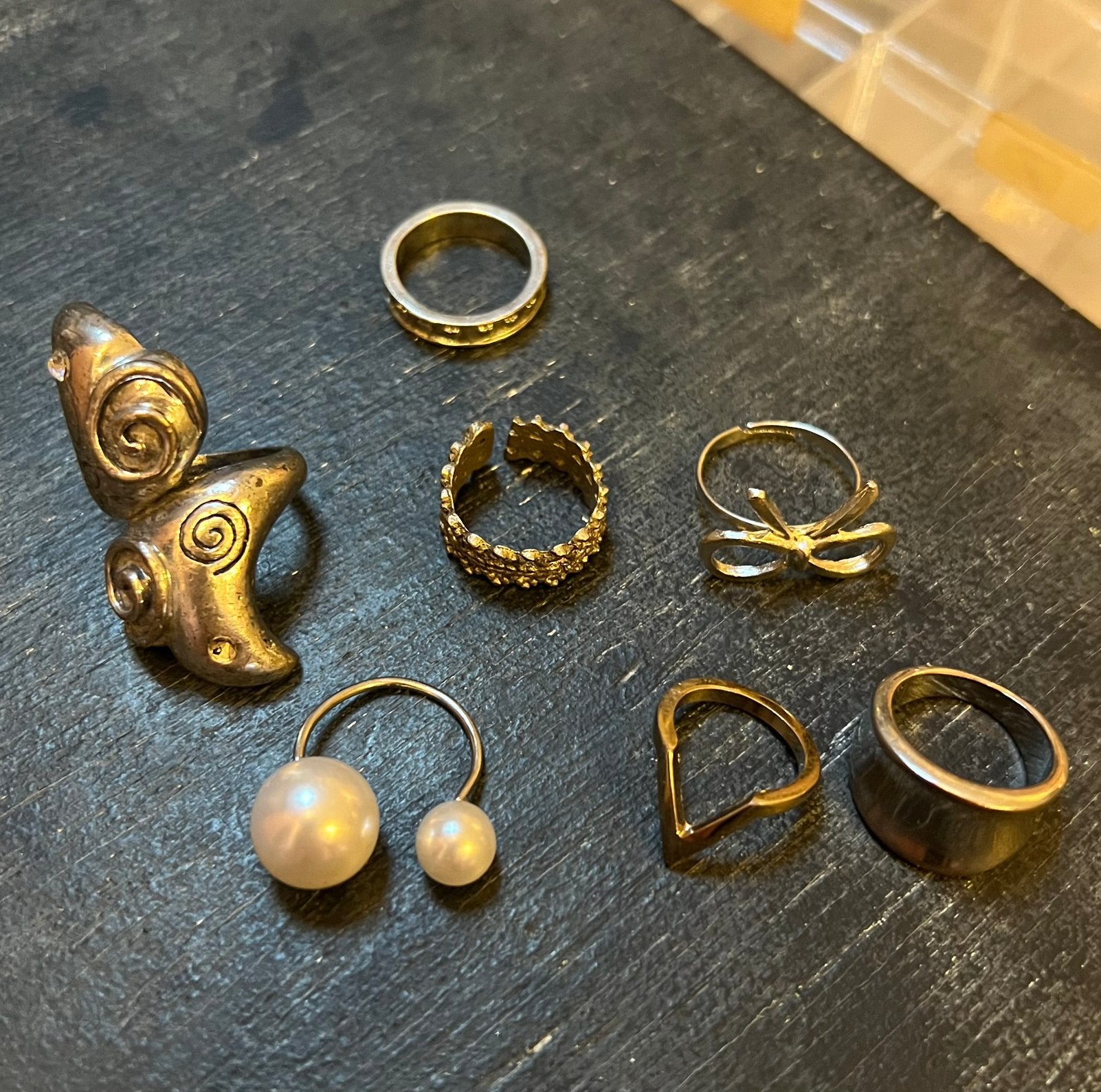 Vintage strass parel ringen designer lot sieraden retro boho, Zo goed als nieuw, 17 tot 18, Dame, Goud