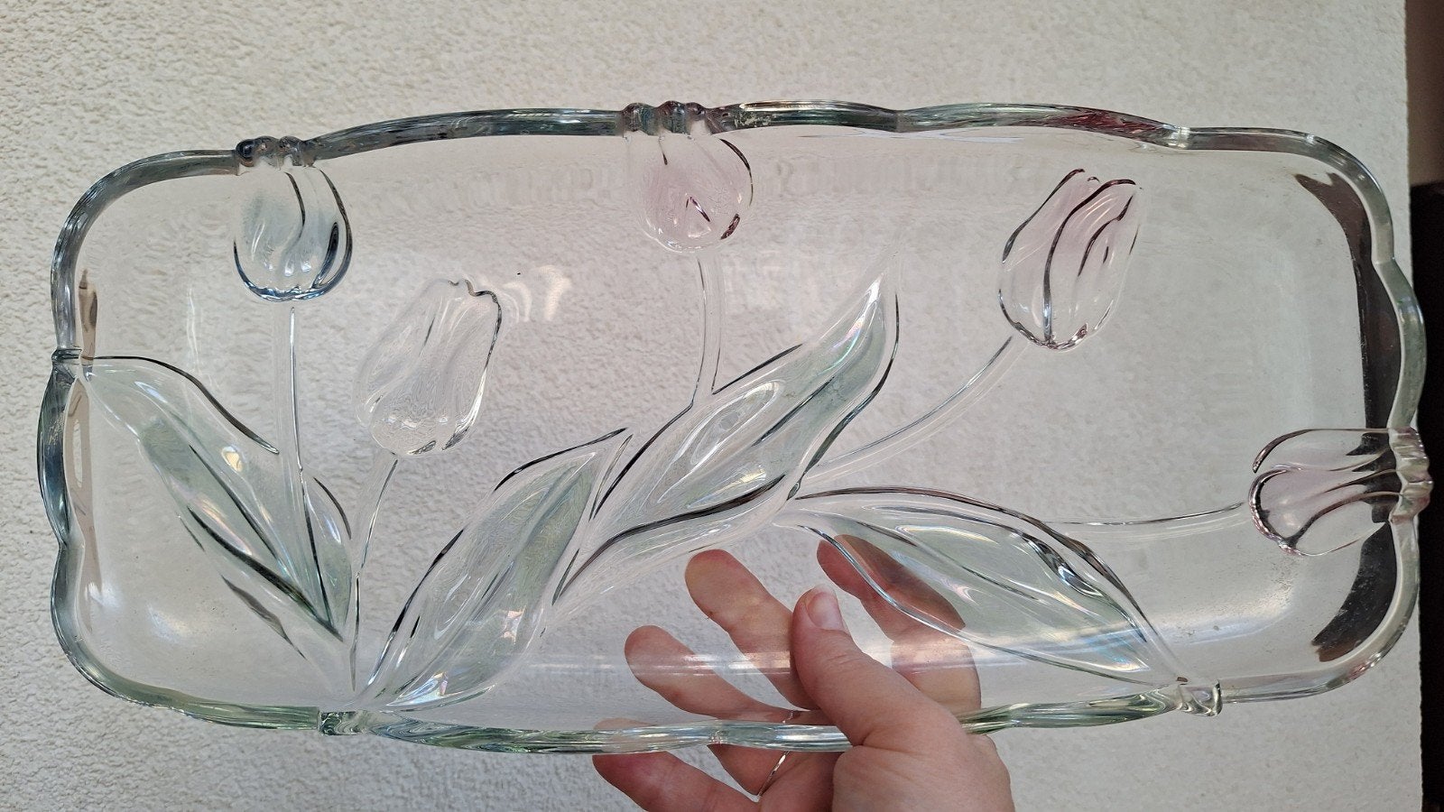 Walther-Glas Glazen schaal met tulp motief, Ophalen, Schaal, Rechthoekig, Glas