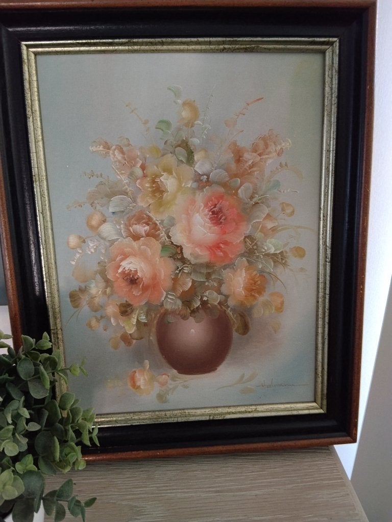 Vintage schilderij bloemen geschilderd houten kader, Antiek en Kunst, Kunst | Schilderijen | Klassiek, Ophalen of Verzenden, Origineel werk