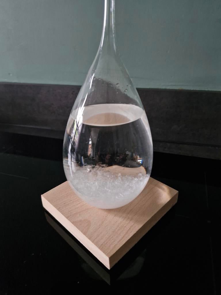 Glazen Stormglas Weerstation met Houten Voet, Ophalen of Verzenden, Zo goed als nieuw, Weerstation