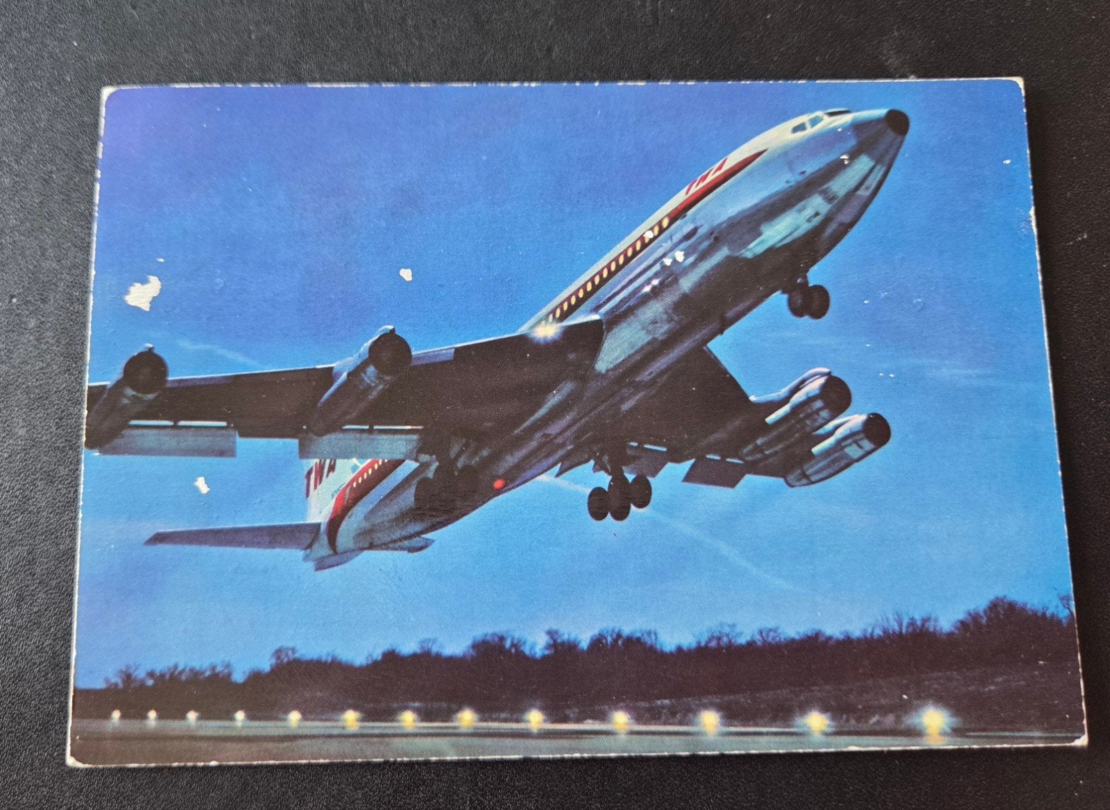 Vintage TWA Boeing 707 Intercontinental Ansichtkaart, Verzenden, 1960 tot 1980, Gelopen, Voertuig