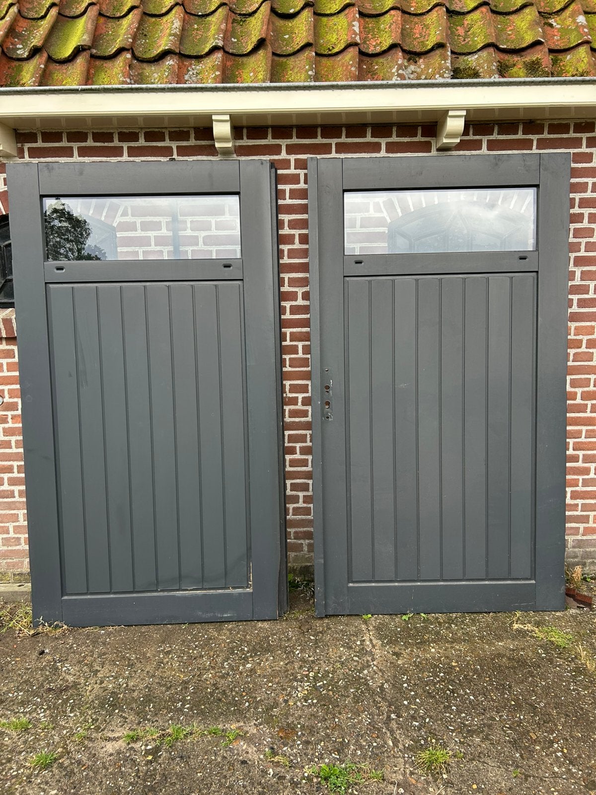 Garagedeuren 226x205cm., Ophalen, Garagedeur, Zo goed als nieuw, Glas