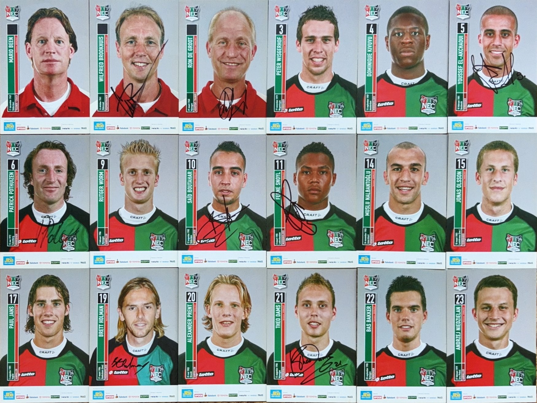 19 Spelerskaarten NEC Nijmegen - seizoen 2006/2007, Verzenden, Zo goed als nieuw, Ajax, Spelerskaart