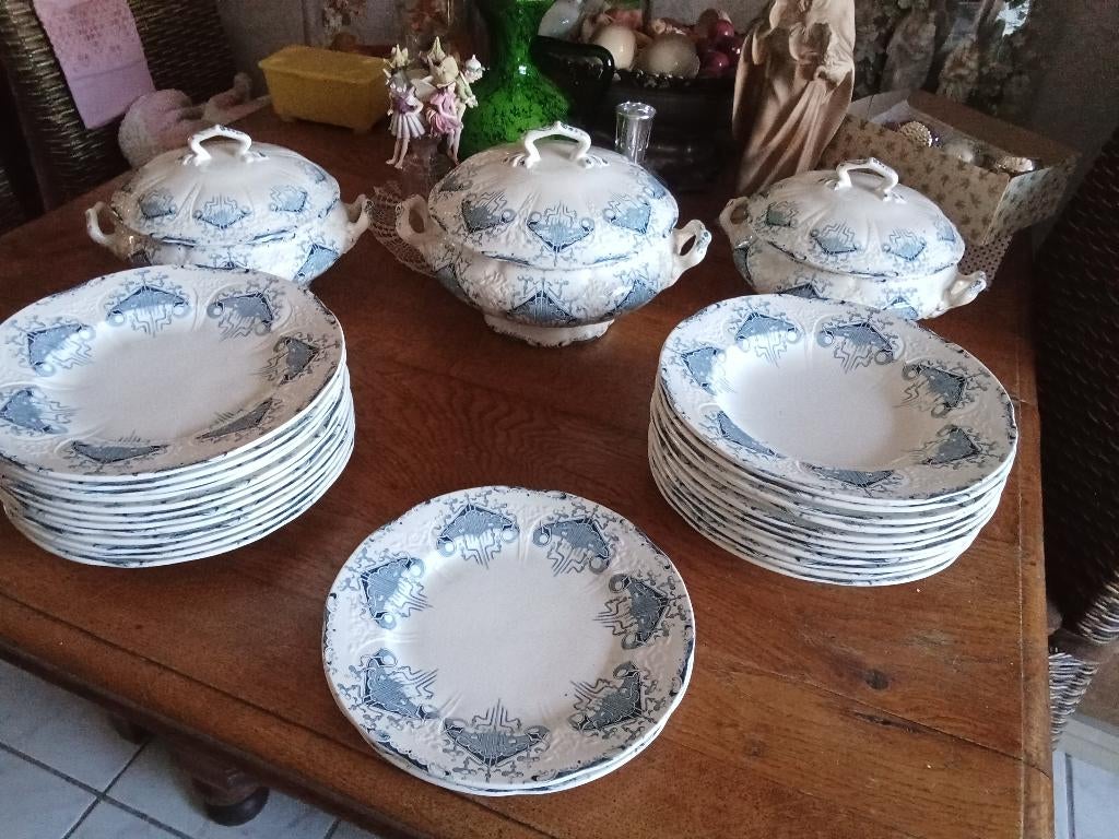 prachtig als set te koop antiek servies LONGWY byzantin, Ophalen