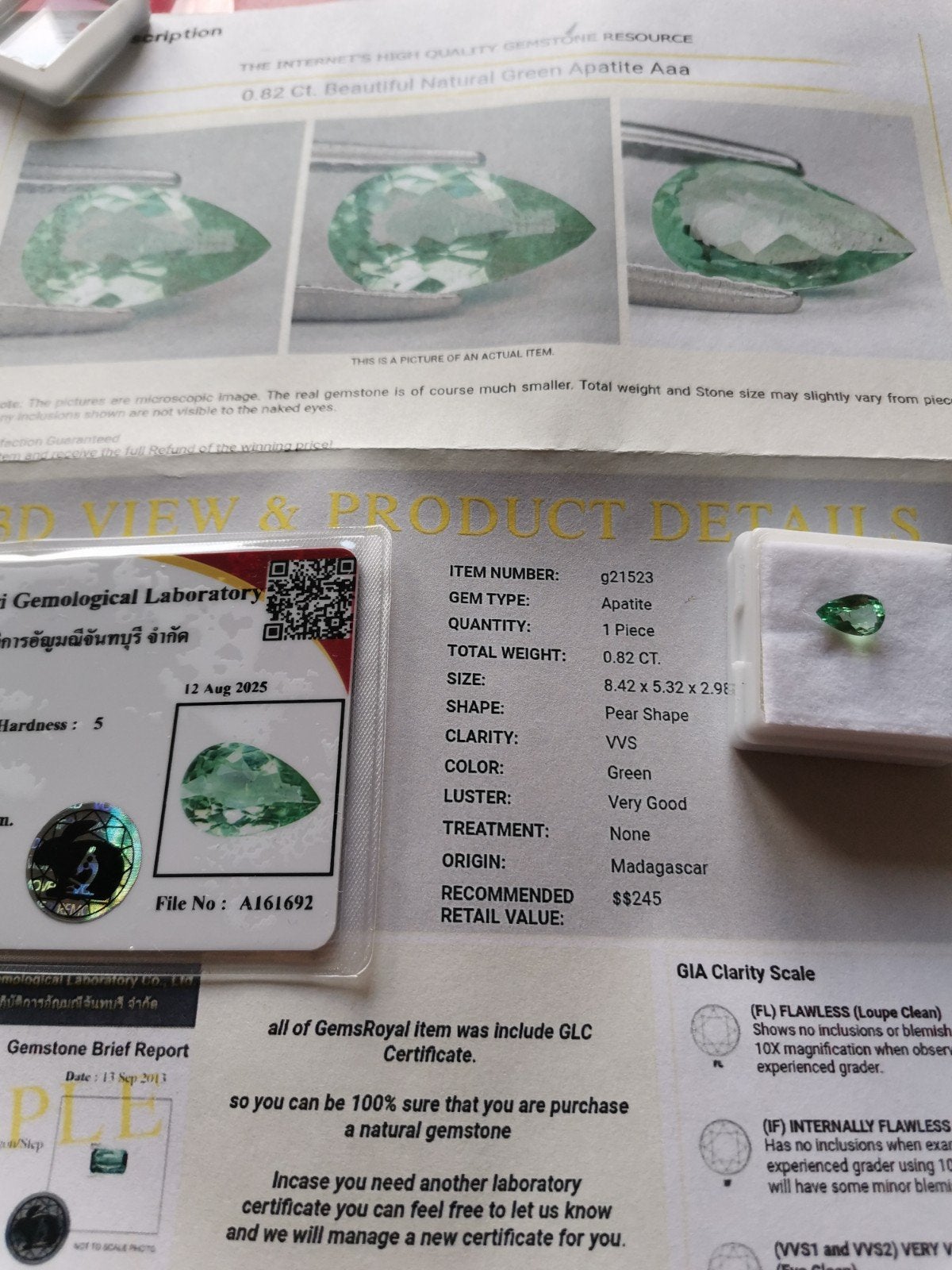 0.82ct Apatite, Ophalen of Verzenden