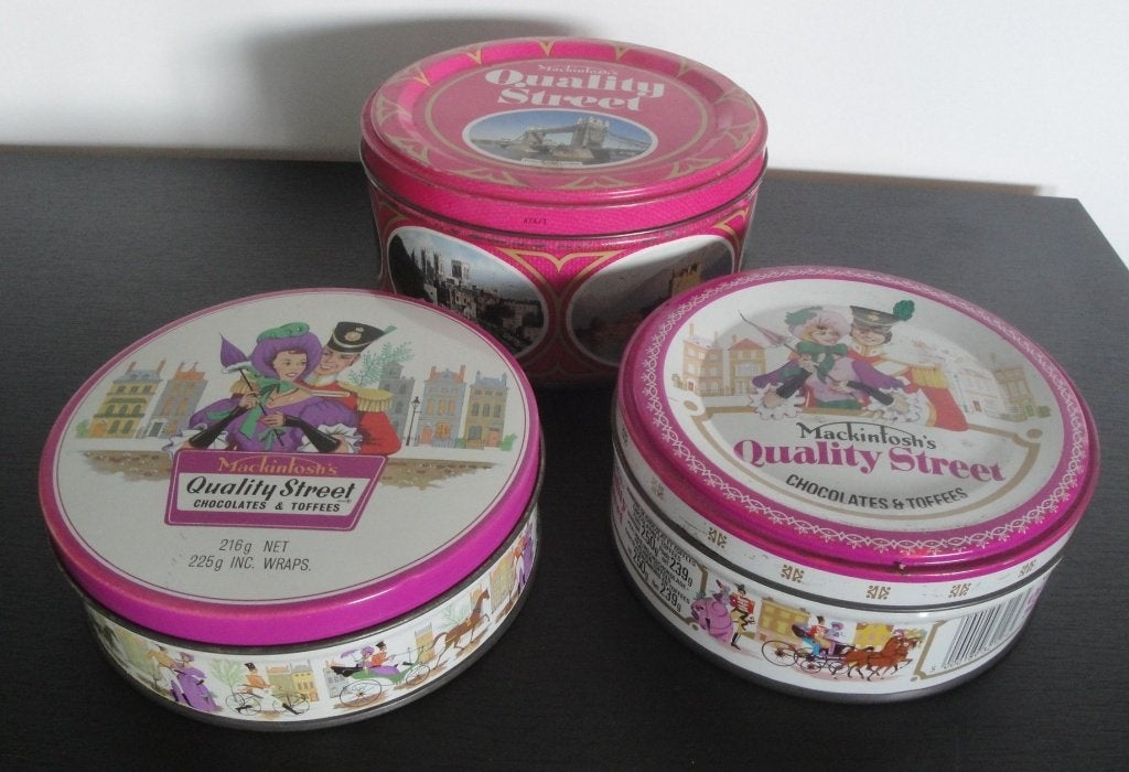 3 LEUKE BROCANTE "MAKINTOSH'S QUALITY STREET" BLIKKEN, Verzamelen, Blikken, Ophalen of Verzenden, Gebruikt, Overige, Overige merken