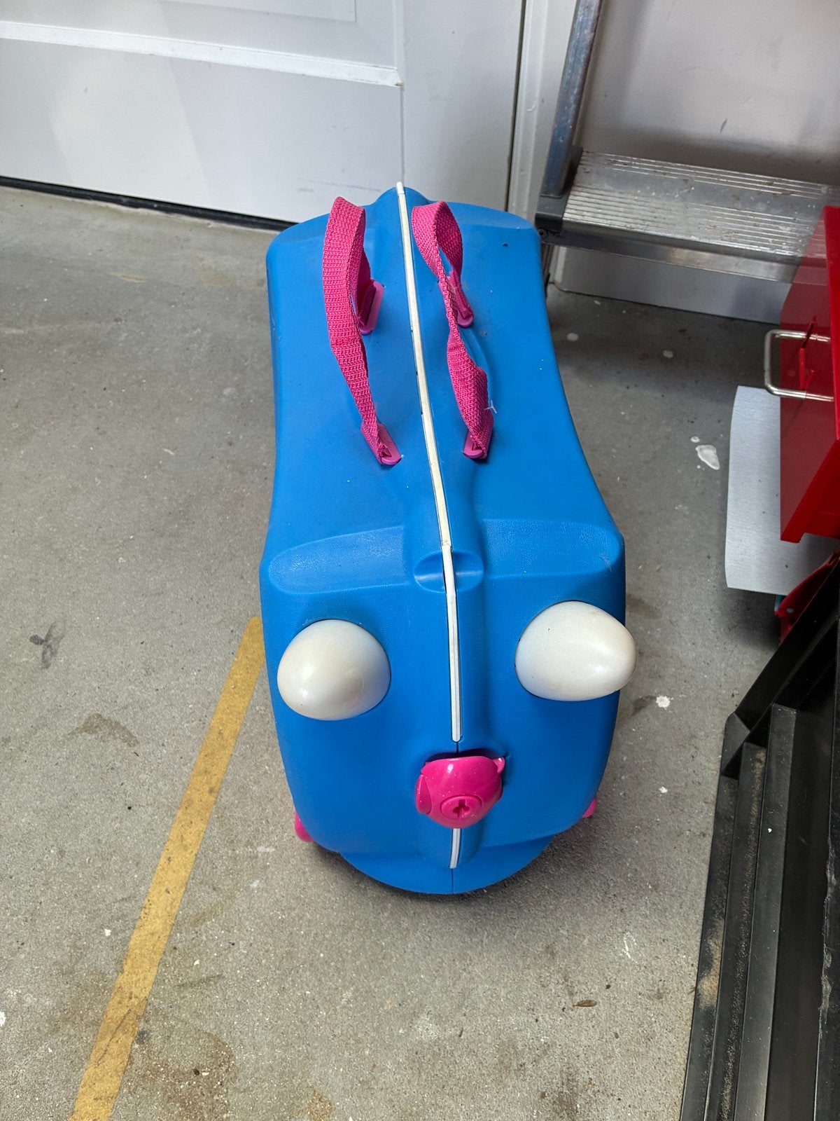 Trunki kinder koffer blauw met roze wielen, Wieltjes, 40 tot 60 cm, Gebruikt, 20 tot 30 cm
