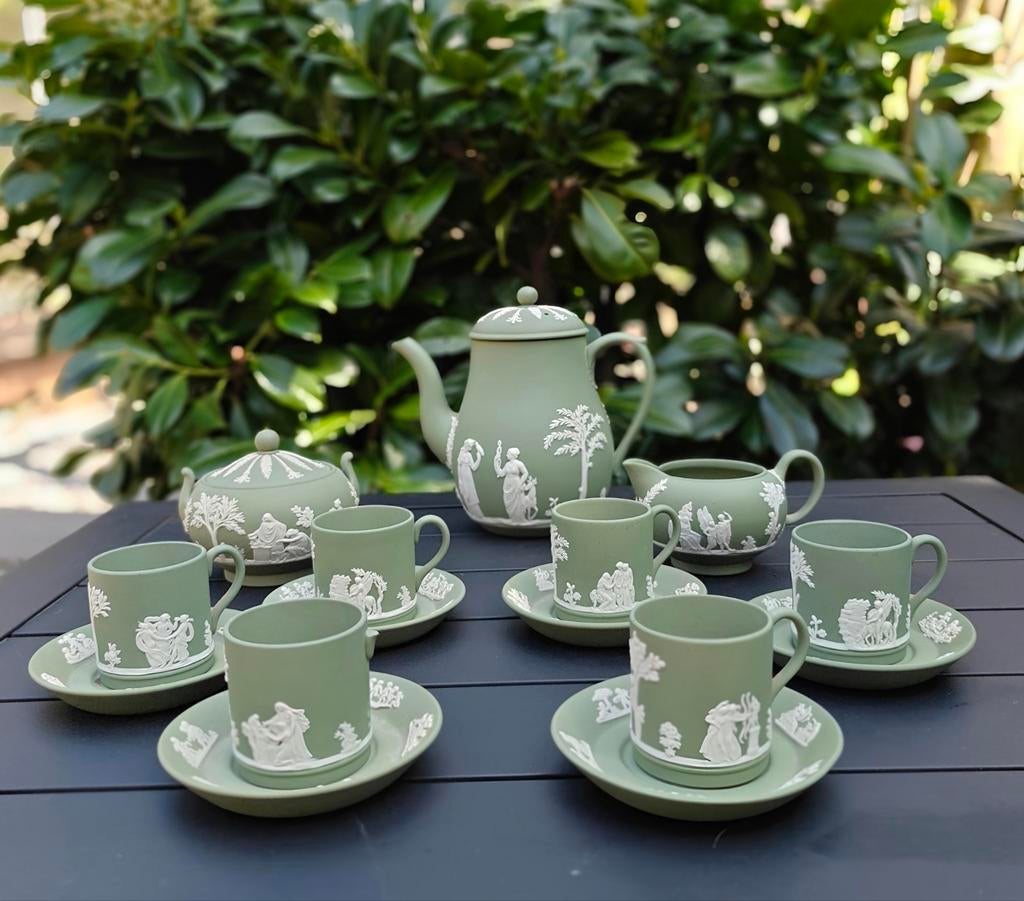 Wedgwood Jasperware Saliegroen koffieservies - 15-delig, Ophalen of Verzenden