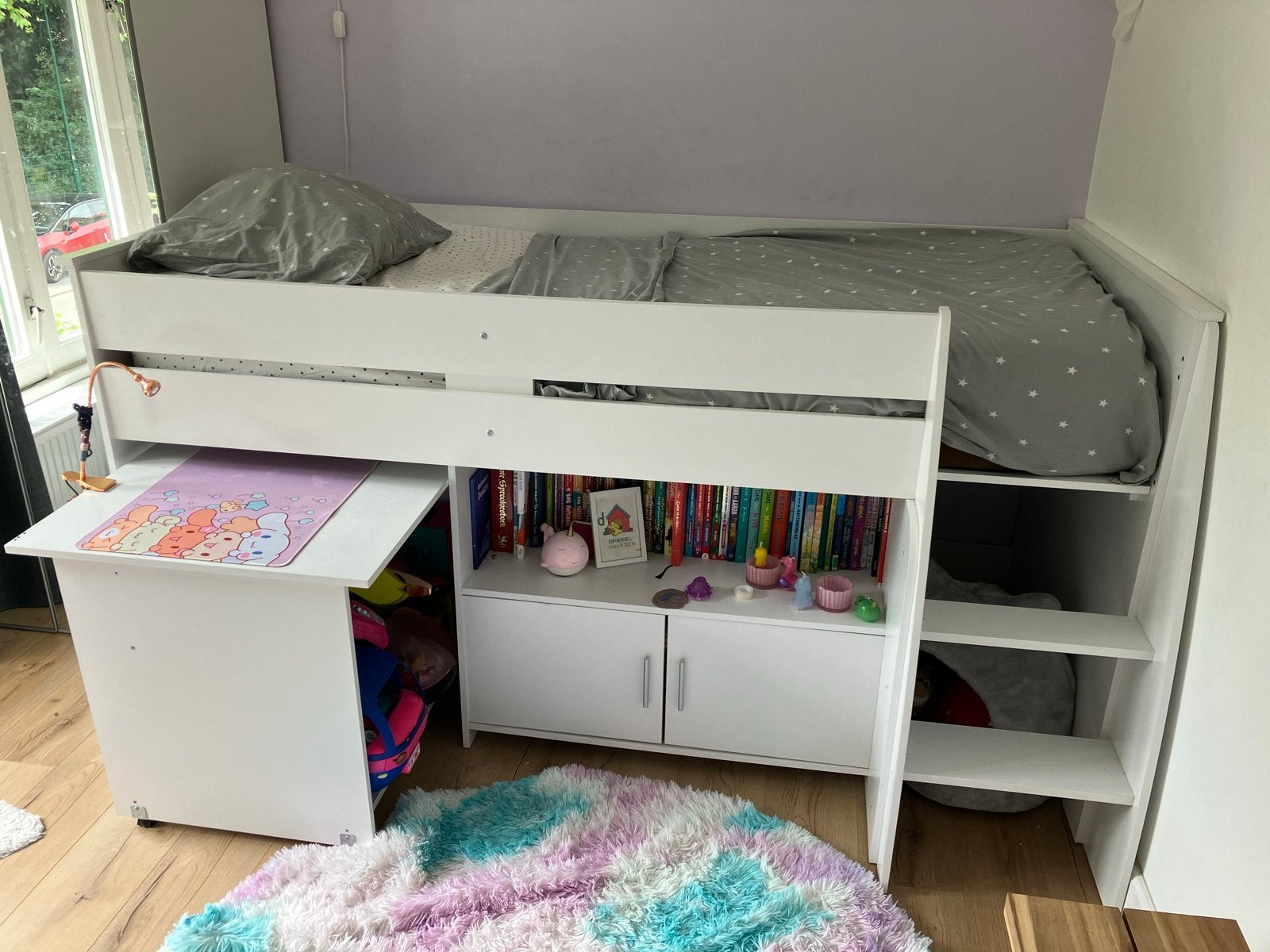 Halfhoogslaper Reverse Leen Bakker wit met bureau en kast, Huis en Inrichting, Slaapkamer | Bedden, Ophalen, Gebruikt, 90 cm, Eenpersoons