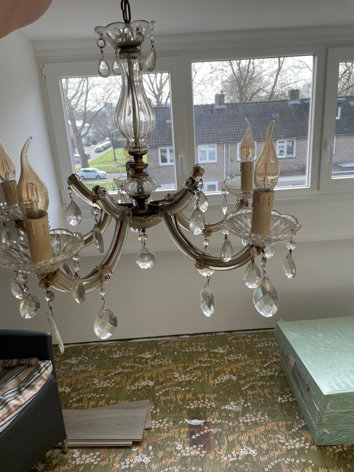 VANDAAG OPHALEN  ZSM Kroonluchter met Kristallen, Huis en Inrichting, Ophalen, Gebruikt, Glas, E14 (klein)