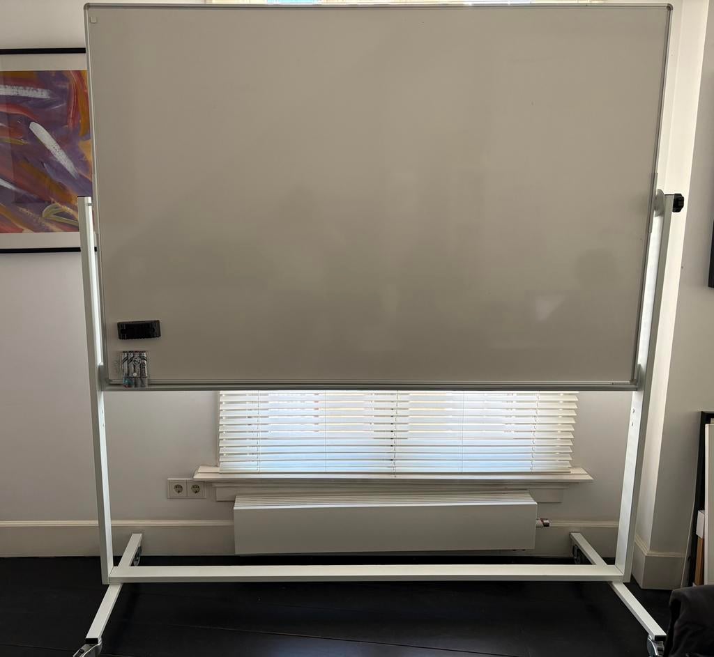 Whiteboard-Verrijdbaar-Dubbelzijdig-Magnetisch  120x180cm, Ophalen of Verzenden, Mobiel, Zo goed als nieuw, Whiteboard