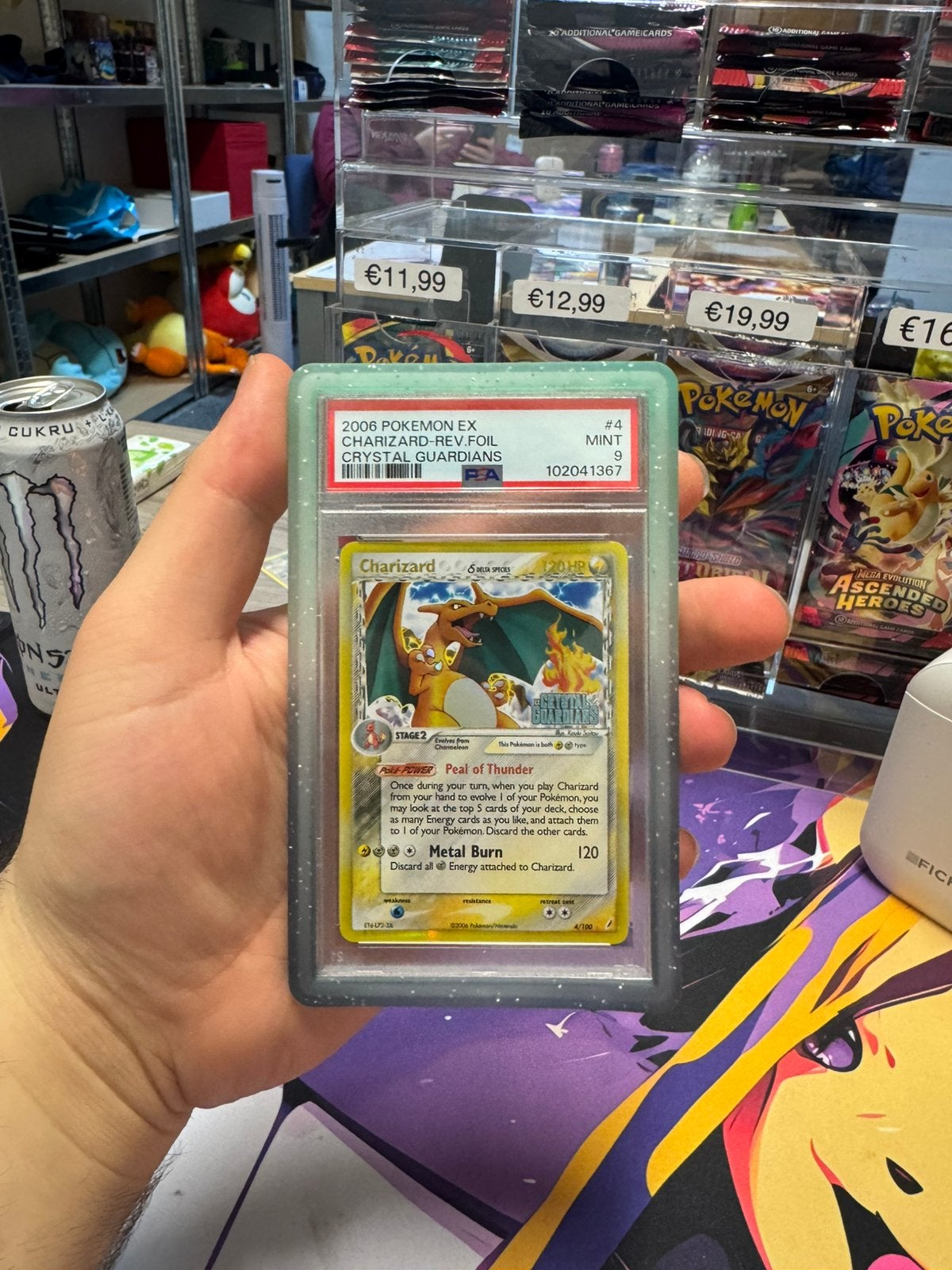 Charizard #4 Delta spieces Reverse holo stamped PSA 9, Ophalen of Verzenden