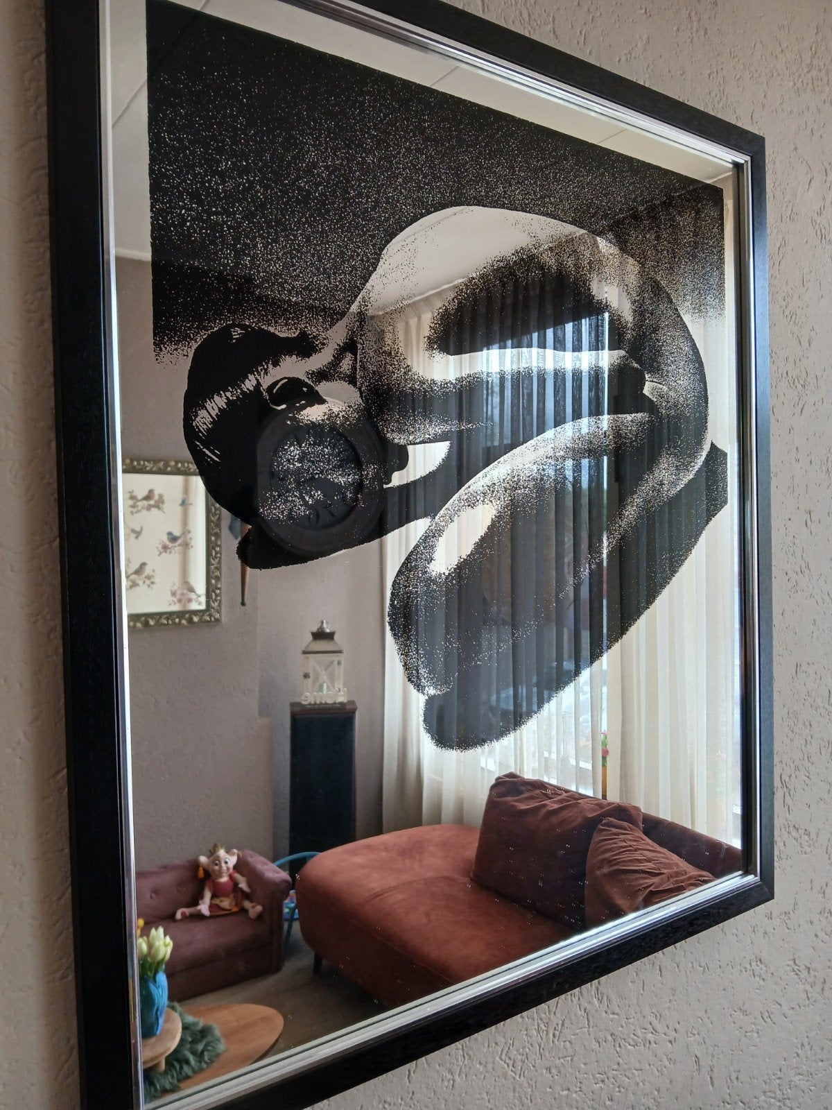 Grote spiegel 90x90 cm met vrouwelijk figuur, Huis en Inrichting, Ophalen, Gebruikt, Vierkant, 75 tot 100 cm