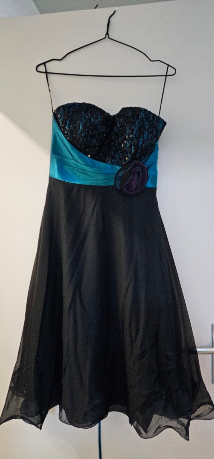Elegante Cocktailjurk Zwart/Turquoise met Verstelbare Rug, Juju & Christine, Ophalen of Verzenden