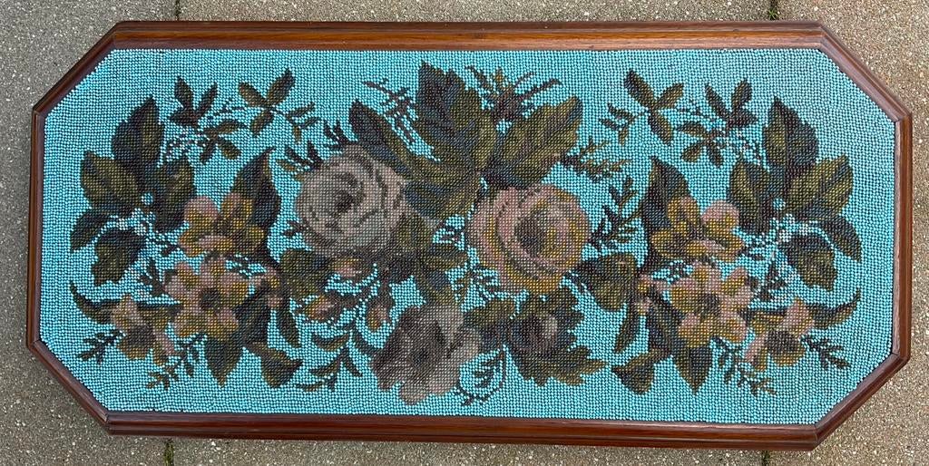 Eiken plateau met kralenpatroon, bloemen, vintage, Ophalen of Verzenden