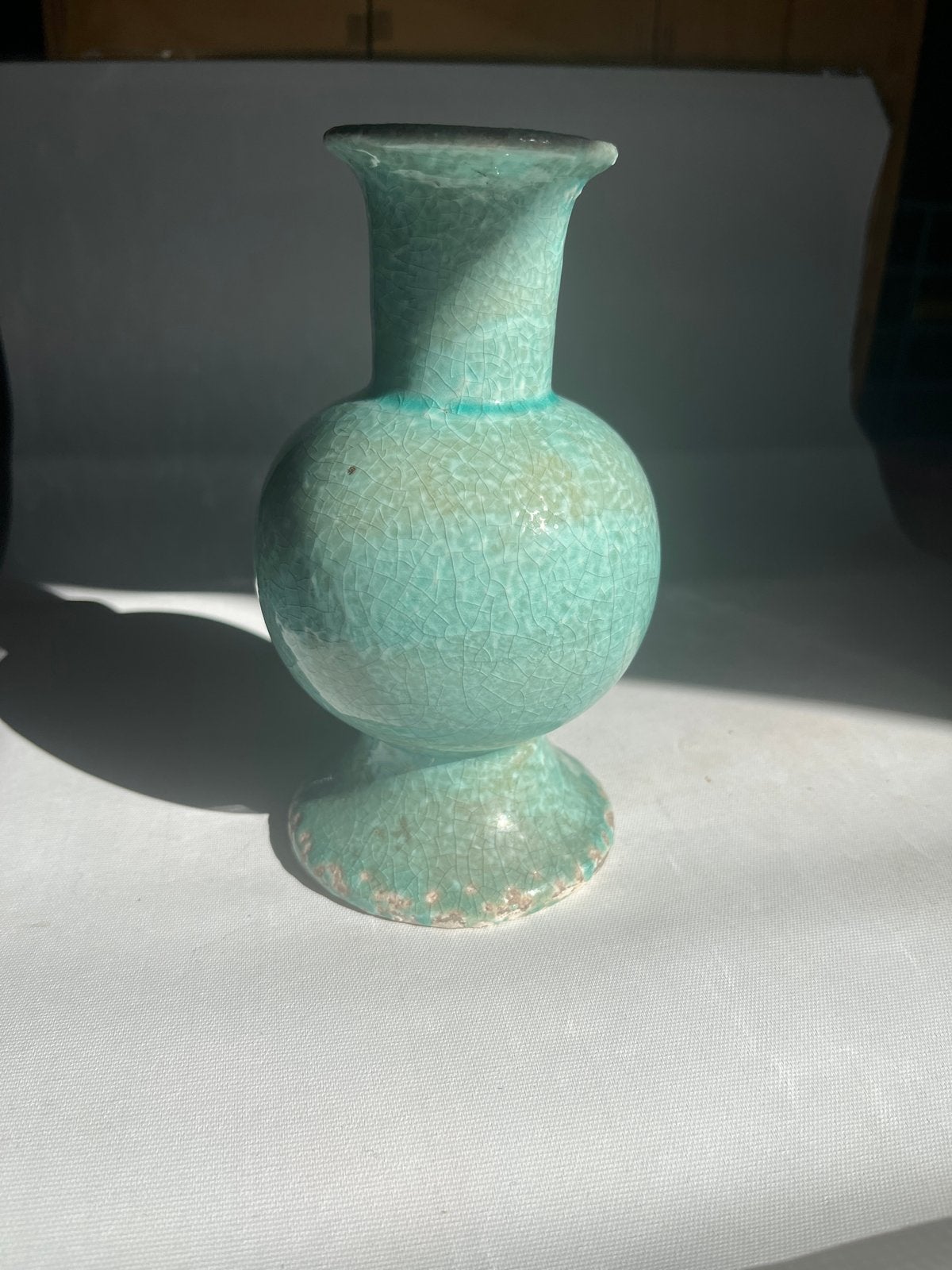 Vintage Craquelé Keramische Vaas - Turquoise, Ophalen of Verzenden