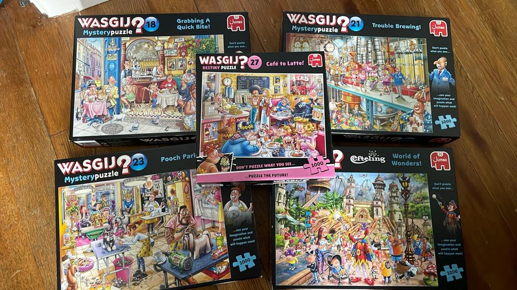 5 puzzels WASGIJ?, Ophalen of Verzenden, 500 t/m 1500 stukjes, Gebruikt, Legpuzzel
