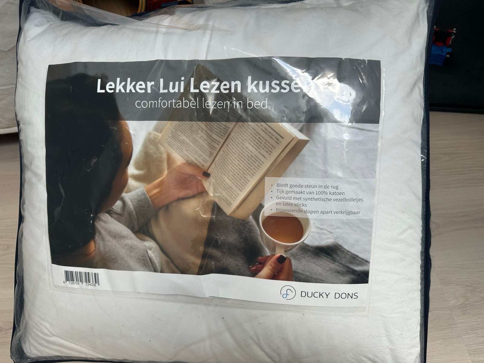 Ducky Dons Lekker Lui Lezen kussen - Comfortabel lezen in be, Overige merken, Rugkussen, Inclusief binnenkussen, Wit