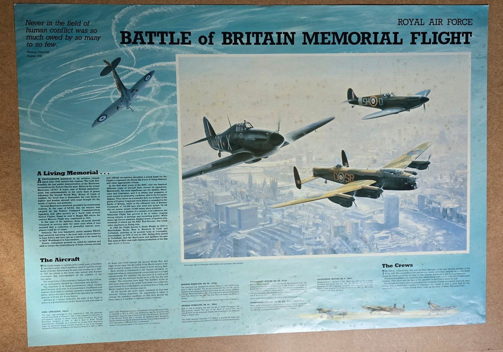 The Battle of Britain Memorial Flight Poster 94,5/63 cm, Ophalen of Verzenden, Luchtmacht, Engeland, Foto of Poster