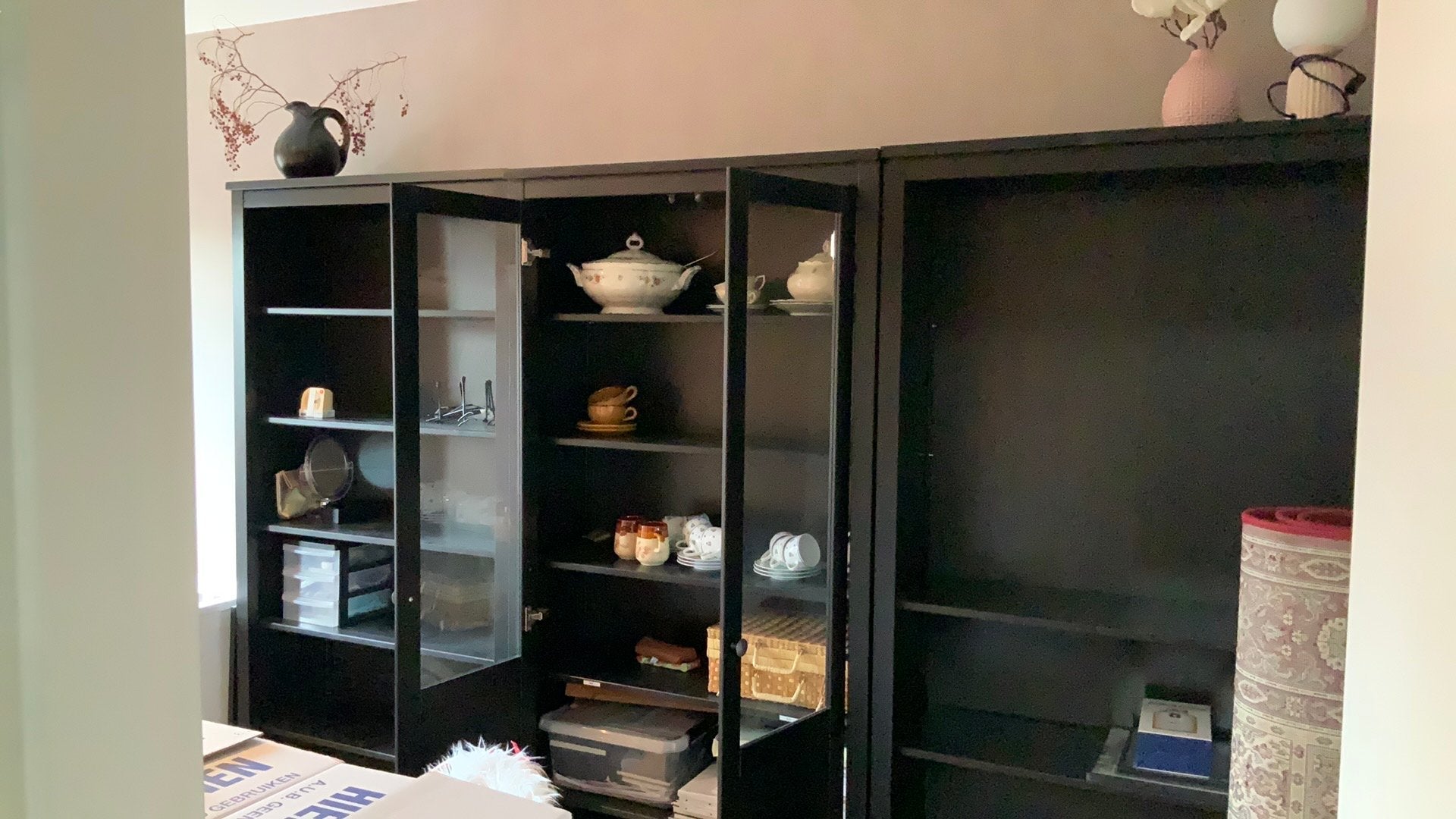 Ikea hemnes boekenkasten, open en met glazen deur, 3x, zwart, Ophalen, Met deur(en), 200 cm of meer, 50 tot 100 cm