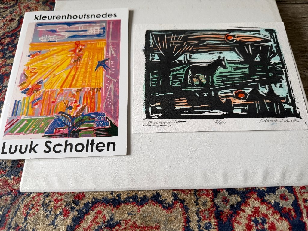 Luuk Scholten. Kleurenhoutsnede. Paardje, 20 x 15 cm., Antiek en Kunst, Ophalen of Verzenden