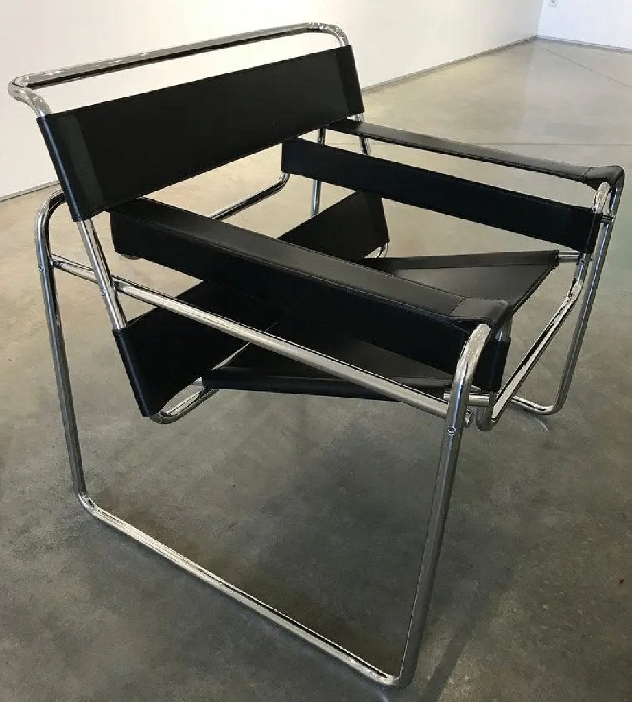 2x Wassily B3-stoel Marcel Breuer (REPLICA) zwart leer, Ophalen, Gebruikt, Twee, Zwart