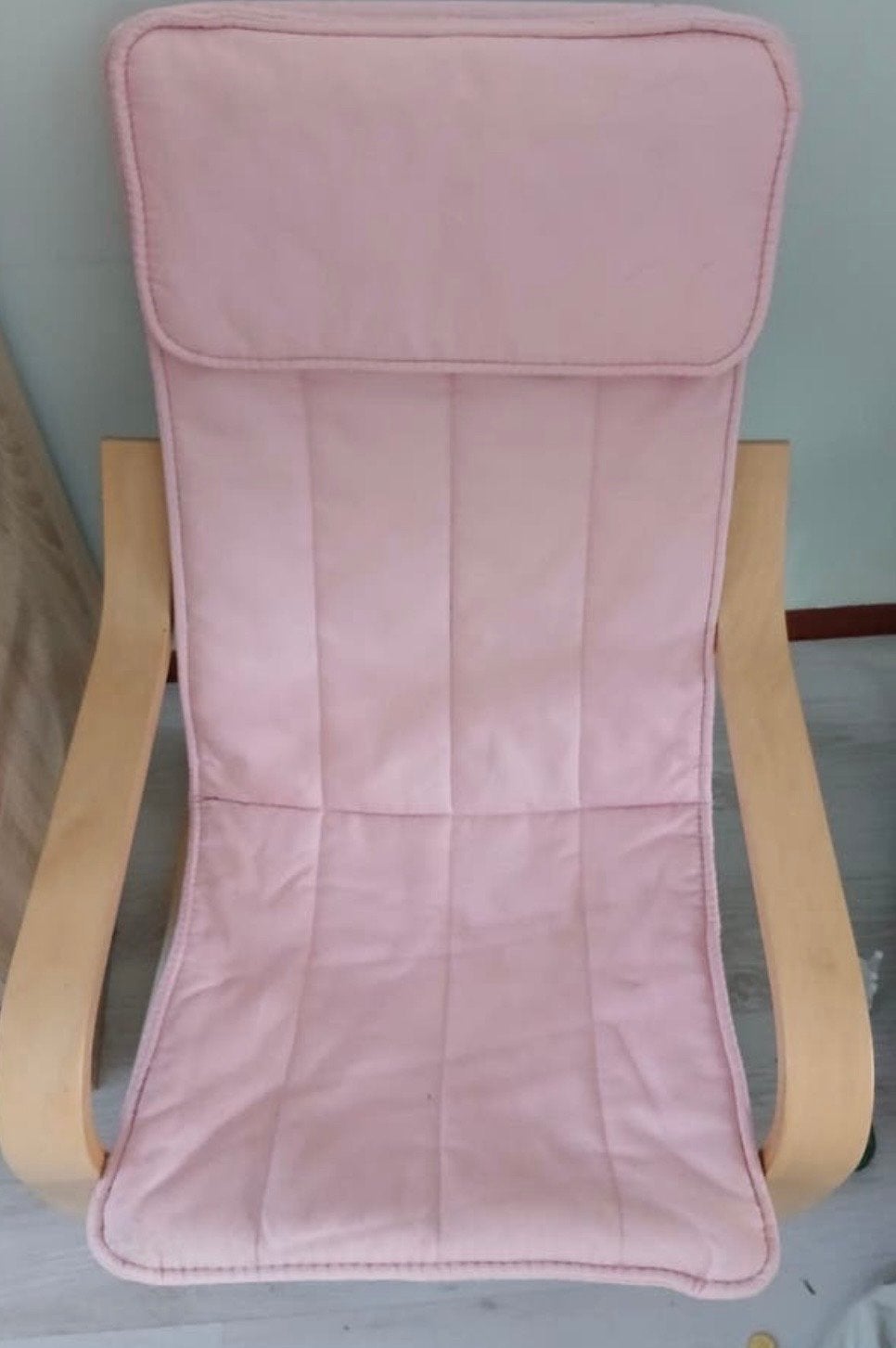Roze schommelstoel met houten frame kinder stoel, Gebruikt, Overige kleuren, Ophalen of Verzenden, Eén