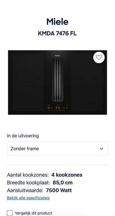Mooie Miele kookplaat KMDA 7476 FL! (^@^), Ophalen, Nieuw, 4 kookzones, Inbouw