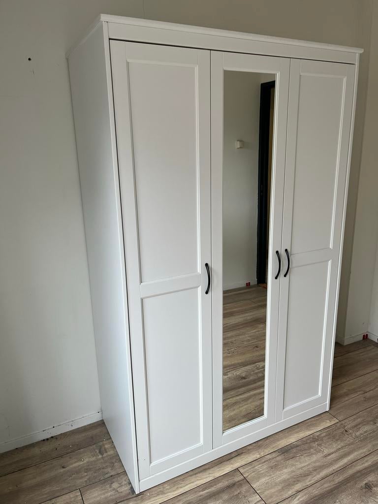 Ikea SONGESAND Kledingkast wit 120x60x191 cm met spiegel, Ophalen, 100 tot 150 cm, Zo goed als nieuw, 150 tot 200 cm