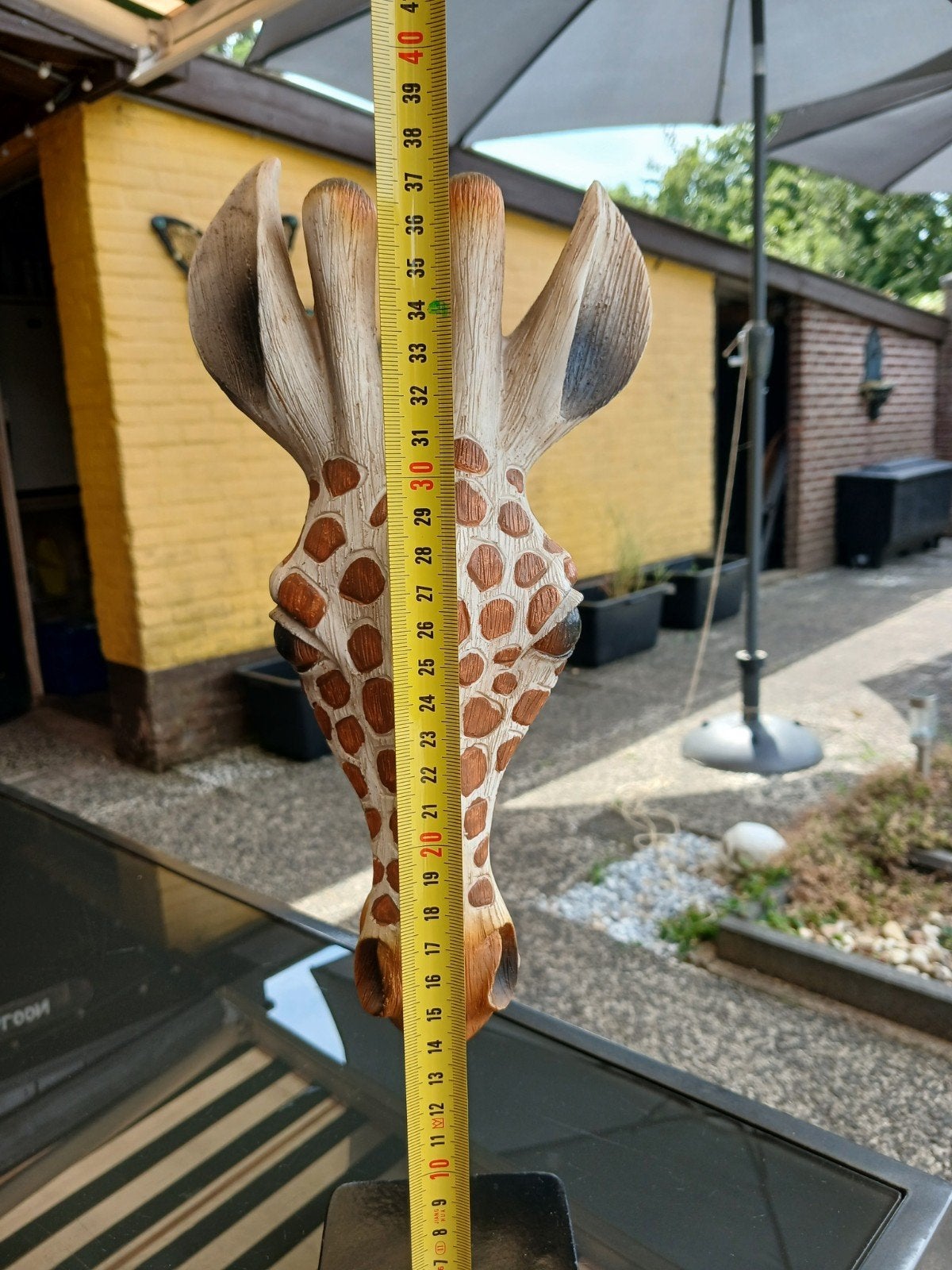 Houten Giraffe Hoofd op Sokkel - Handgemaakt Beeld, Ophalen of Verzenden, Zoogdier, 20 - 50 cm, Handgemaakt