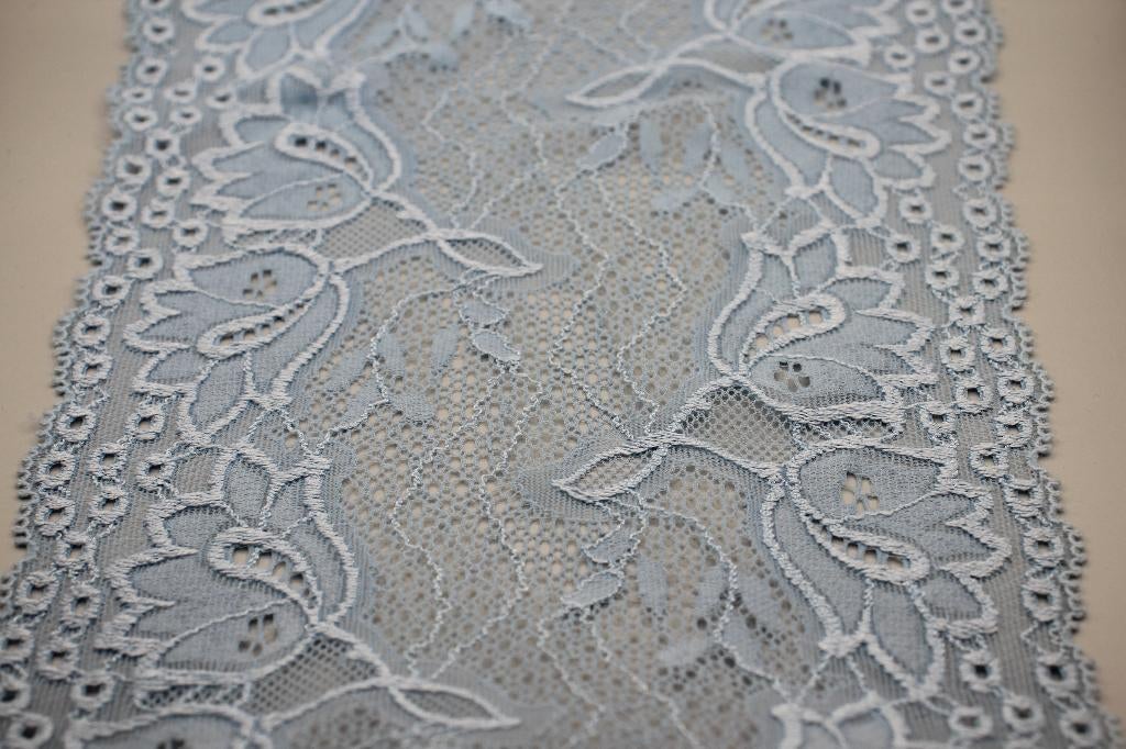 Elastisch Kant - Licht blauw met bloemen 16cm #3947, Ophalen of Verzenden, Nieuw, Kant