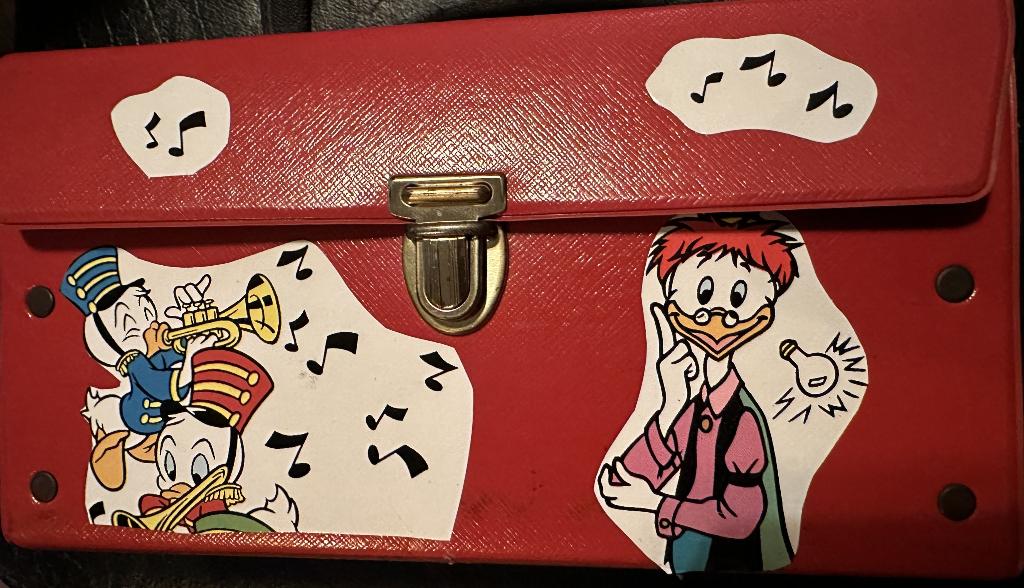 vintage lunchkoffer vinyl met donald duck stickers, Antiek en Kunst, Ophalen