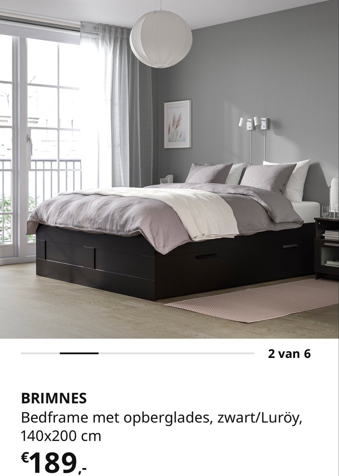 IKEA Brimnes bedframe met lades en matras 140x200, Ophalen, Gebruikt, Zwart, Tweepersoons