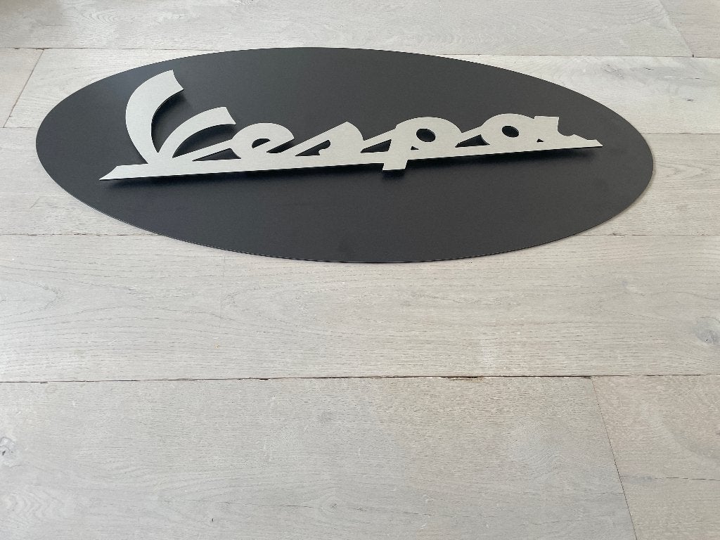Reclamebord Vespa logo 3D relief, aluminium, 100x50 cm, Ophalen of Verzenden, Nieuw, Reclamebord