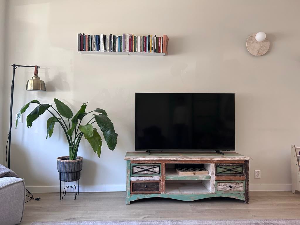 Uniek Vintage TV-meubel - Handgeschilderd Hout, Ophalen, Gebruikt, 100 tot 150 cm, Minder dan 100 cm