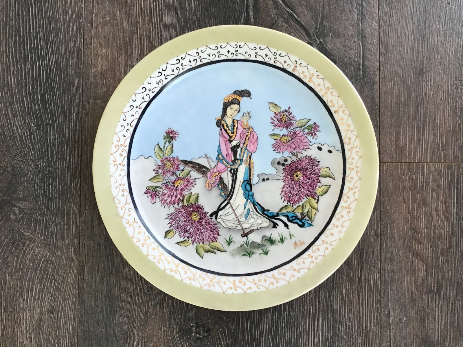 Groot Japans decoratief bord met Geisha - Handgeschilderd, Ophalen of Verzenden