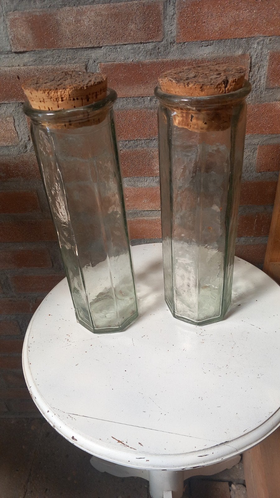 2 mooie glazen spaghetti potten met kurken deksel, Ophalen
