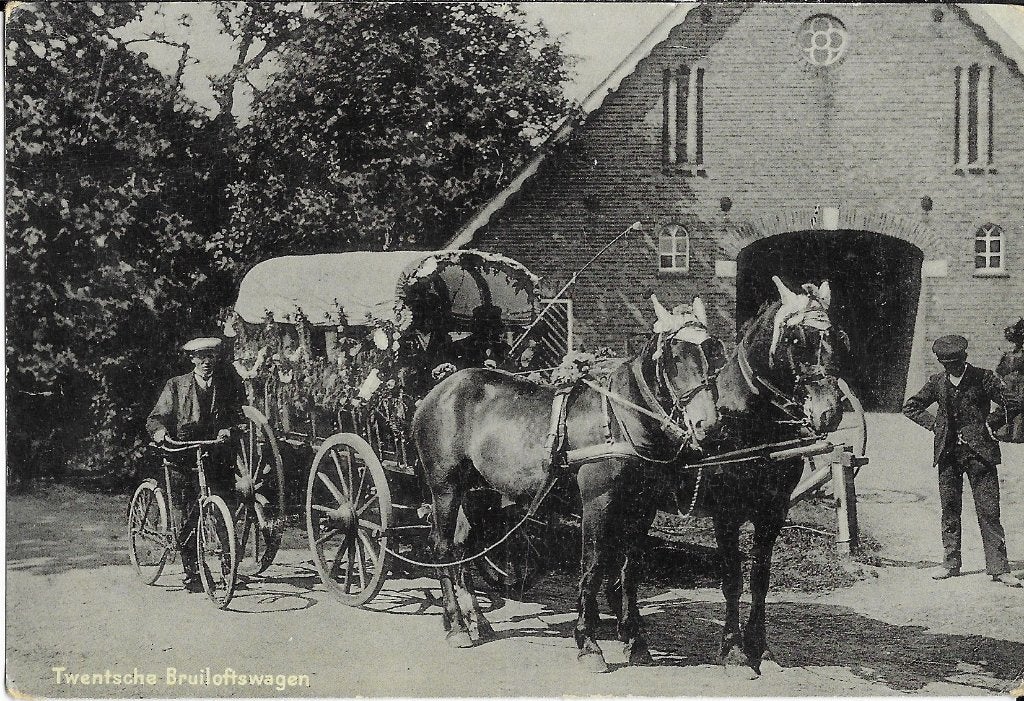 Twente, Twentse Bruiloftswagen, paarden, mannen, huifkar, Verzenden, 1920 tot 1940, Ongelopen, Overijssel