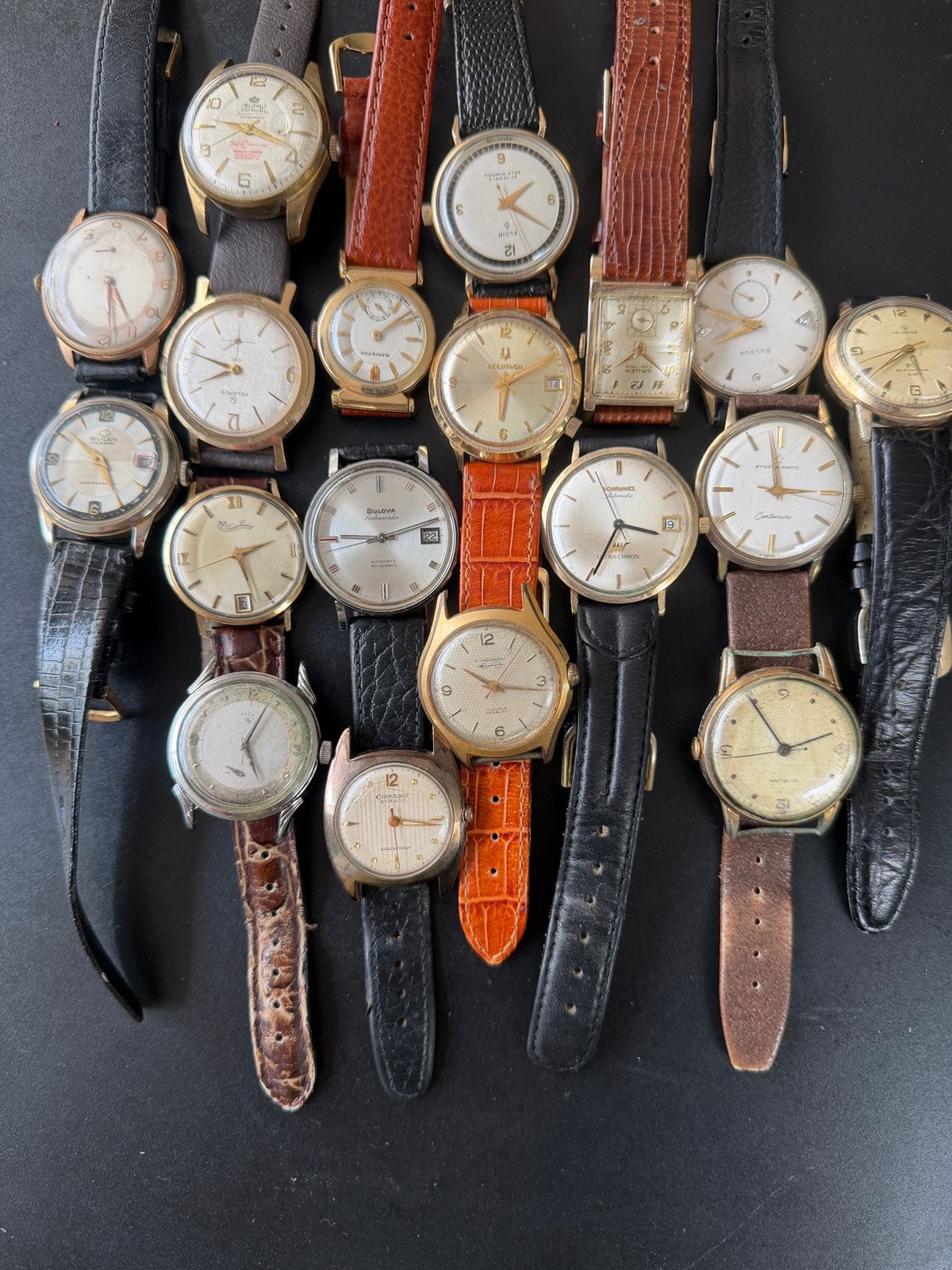 Vintage collectie Longines, Eterna, Bulova, Hamilton,, Polshorloge, 1960 of later, Goud, Ophalen